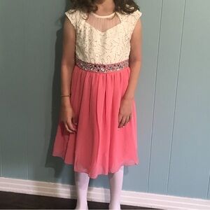 Speechless Pink and Cream Embellished Waistband Party Dress